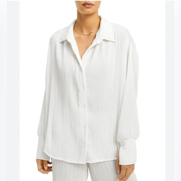 NWT Good American Always Fits Plissé Shirt Size 1/2 - Picture 1 of 10